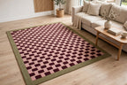 Berry Basketweave - Hand-Tufted Modern Geometric Rug with Olive Border