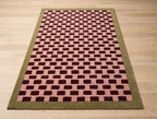 Berry Basketweave - Hand-Tufted Modern Geometric Rug with Olive Border