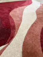 Crimson Flow – Abstract Wave Hand-Tufted Wool Rug in Burgundy & Cream