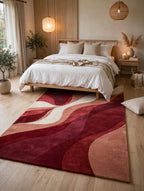 Crimson Flow – Abstract Wave Hand-Tufted Wool Rug in Burgundy & Cream