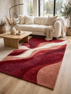 Crimson Flow – Abstract Wave Hand-Tufted Wool Rug in Burgundy & Cream
