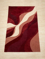 Crimson Flow – Abstract Wave Hand-Tufted Wool Rug in Burgundy & Cream