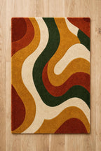 Retro Groove – 70s Wavy Hand-Tufted Wool Rug in Mustard, Terracotta & Forest Green