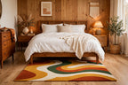 Retro Groove – 70s Wavy Hand-Tufted Wool Rug in Mustard, Terracotta & Forest Green