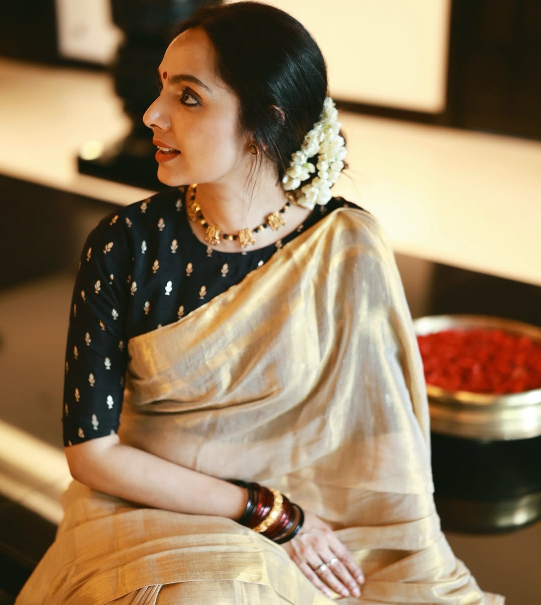 Anchor Linen Tissue Gold Saree