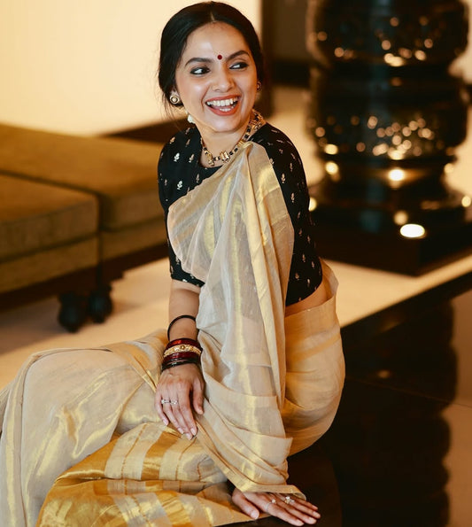 Anchor Linen Tissue Gold Saree