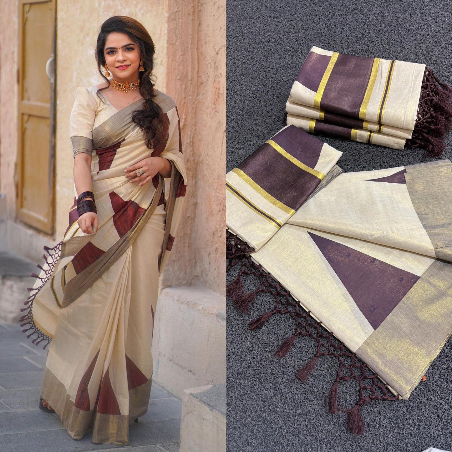 Anchor Coffe brown Triangle Saree