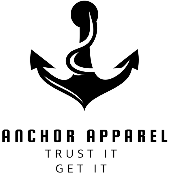 Black anchor logo with 'Anchor Apparel' text on a white background
