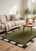 NORI - Olive & Indigo Puzzle Border Rug
