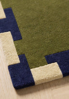 NORI - Olive & Indigo Puzzle Border Rug